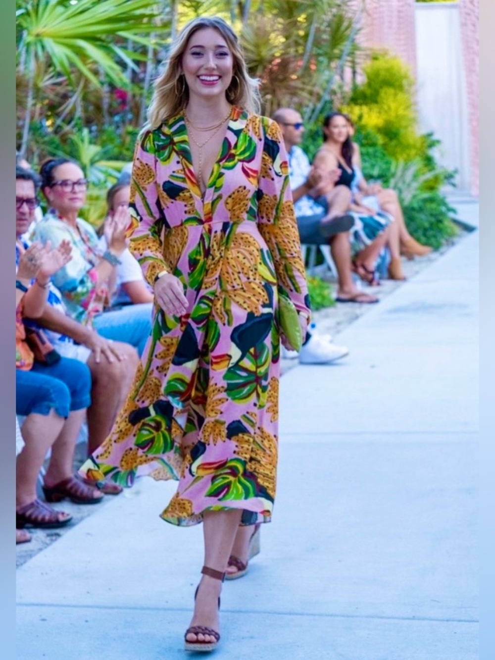 Farm Rio Pink Toucan And Banana Print Maxi Dress Long Sleeve